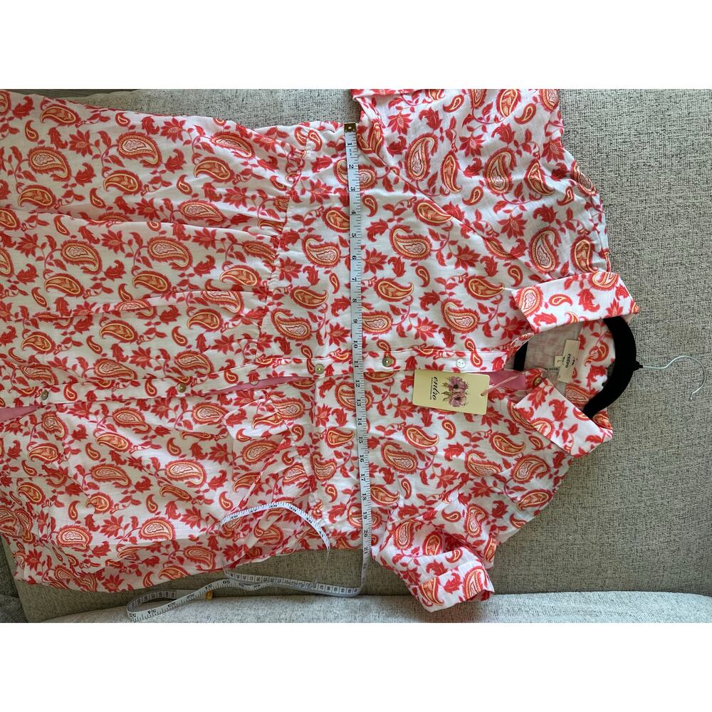 Entro NWT White Orange Paisley Button Front Mini Dress Sz L - Picture 5 of 8